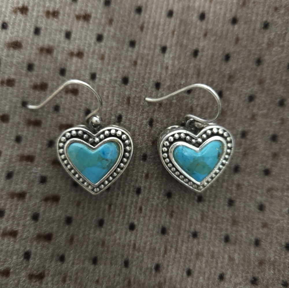 Heart-Shaped Silver and‎ Turquoise Earrings